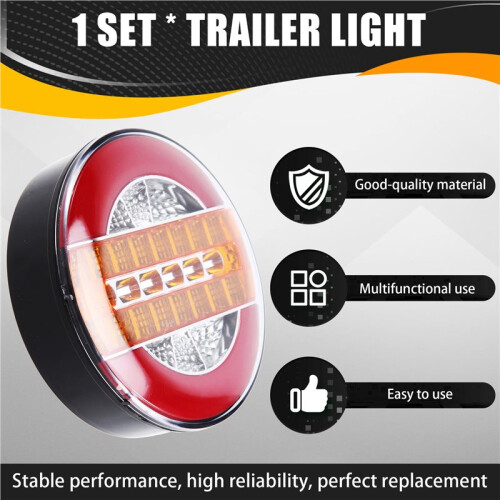 Lanterna Traseira Dinâmica de 4 Polegadas para Reboque, 24V, LED, Luz de Freio para Caminhão, LED, Formato Redondo, para Carros, Barcos, Ônibus e 1