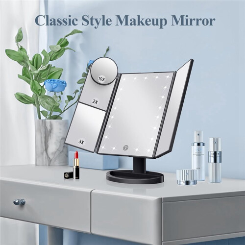 Makeup Mirror Vanity with Lights, 2X 3X 10X Magnification, Lighted Mirror, Touch Control, Portable LED 1
