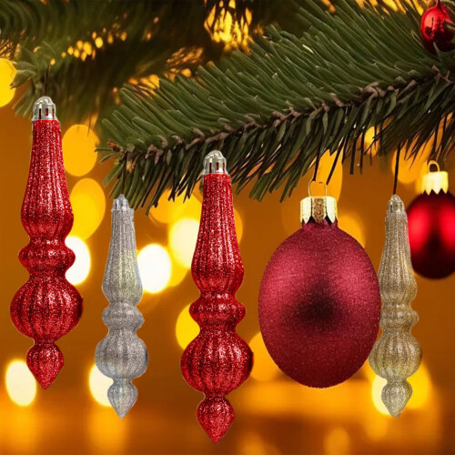 Red Cone-Shaped Christmas Ornaments 6.6in 6 pcs 2