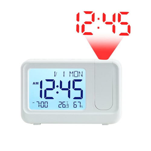 180 Rotating Projection LCD Alarm Clock Black and White Options Versatile Projection Features Alarm Settings White 1