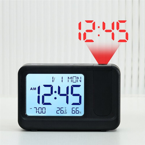 180 Rotating Projection LCD Alarm Clock Black and White Options Versatile Projection Features Alarm Settings White 2