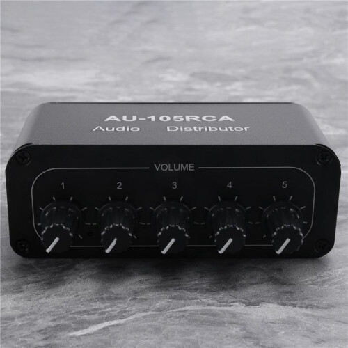 Stereo Audio Mixer 1 Input 5 Output Multi-Channel Audio Source Distributor RCA Interface for Power Amplifiers 1