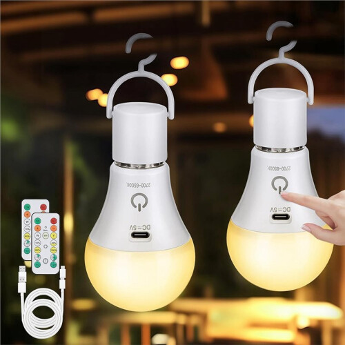 2pcs Rechargeable Emergency Light Bulbs with Remote,3 Colors, Dimmable, Timer, E26 Base 1
