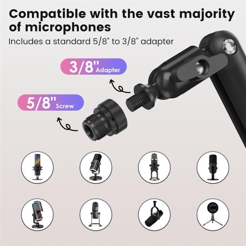 Adjustable Microphone Boom Arm for Mics,Rotatable Desk Stand for Streaming, Podcasting, Gaming 2