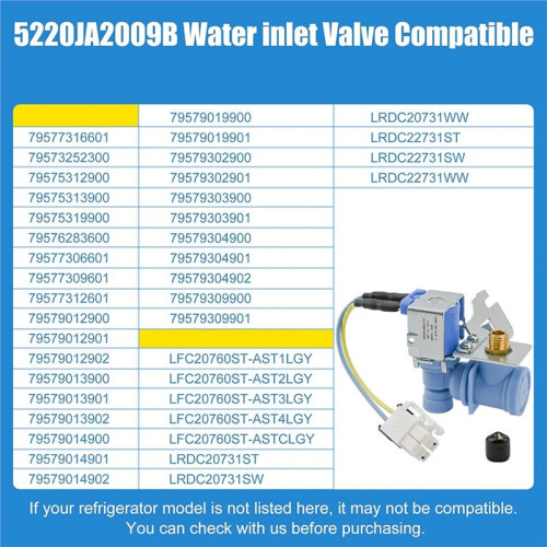 5220JB2010T Refrigerator Water Inlet Valve for   LRDC20731ST 79577316601 2