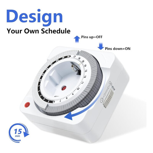 Mechanical Timer Socket for Seasonal Lighting, 24-Hour Analog Control with 96 /Off Programs EU Plug 1