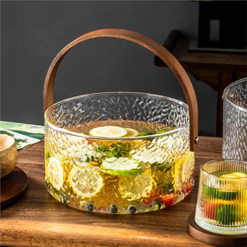Glass Ice Fruit Bucket Handheld Fruit Circular Ice Bucket Fruit Basin, Tea Bucket Container 1