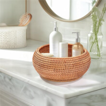 Handwoven Rattan Basket with Lid Natural Wicker Box Multi-Use Storage Organizer for Kitchen, Living Room