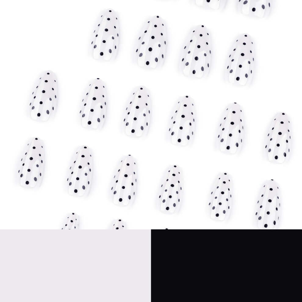 Dachuang Beauty Black 24Pcs Almond Dot Fake Nails, No Glue Needed