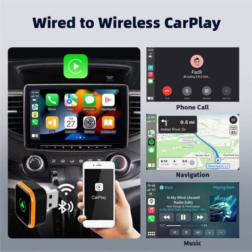 2in1  Wireless Carplay Adapter Android AUTO  AI Box WiFi & Bluetooth5.0+Voice Control Wired to Wireless Carplay 1