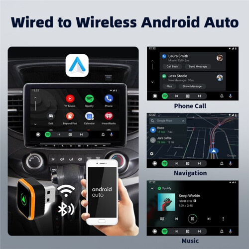 2in1  Wireless Carplay Adapter Android AUTO  AI Box WiFi & Bluetooth5.0+Voice Control Wired to Wireless Carplay 2