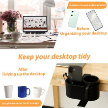 4 in 1 Desk Cup Holder Clamp Under Desk Headphone Hanger Versatile Easy to Install Cup Holder for Coffee Mugs Water