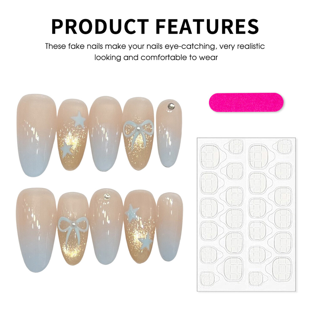 Phui-Pet-Supplies (Xs) Blue Bowknot Star Press-On Nails For Diy