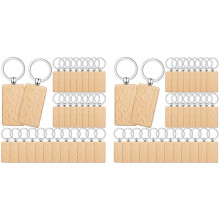 100 Pieces Blank Wooden Key Tag Key Engraving Blanks Unfinished Wood Keychain Key Ring Key Tags for DIY Crafts,Rectangle
