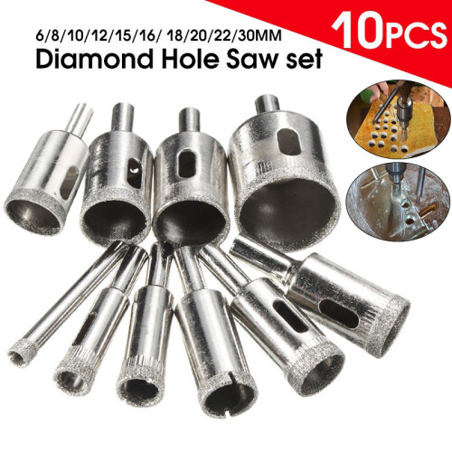 10Pcs Diamond Drill Bits 6-30mm for Tile Glass Marble