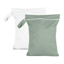 (White + Green) 2pcs Waterproof Baby Diaper Wet Bags for Travel