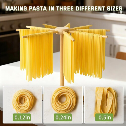 Pasta Making Tools, Wooden Pasta Making Kit with Threaded Rolling Pins, Long Rolling Pin,Rotatable Pasta Drying Rack 2