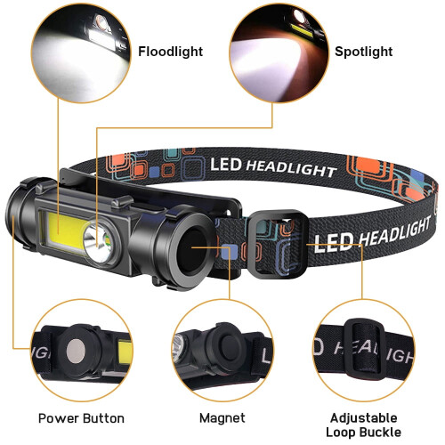 Φακός κεφαλής Xhy LED, 2 τεμάχια, επαναφορτιζόμενος προβολέας 1000 Lumen, ρυθμιζόμενος, 2