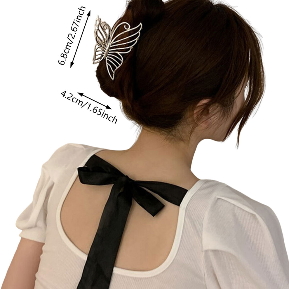 Creation-3C (Silver) Butterfly Hair Clip Metal Ponytail Holder