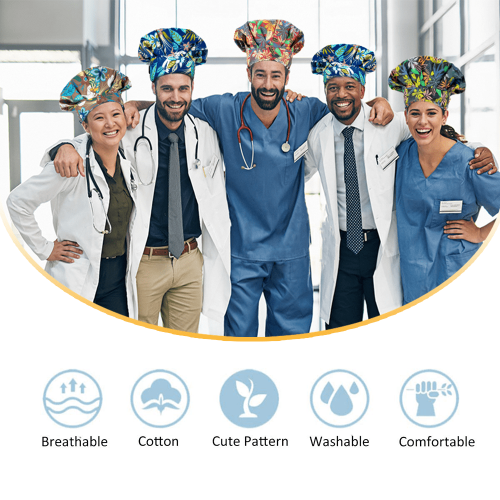 " 4 Pack Bouffant Caps,Working Hats with Sweatband and Elastic String and Toggle Adjustment,One Size Fit All" 2