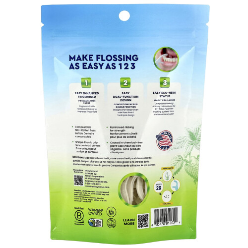 RADIUS, EcoClean Floss Picks, Pepermunt, 50 Compostabele Floss Picks 1