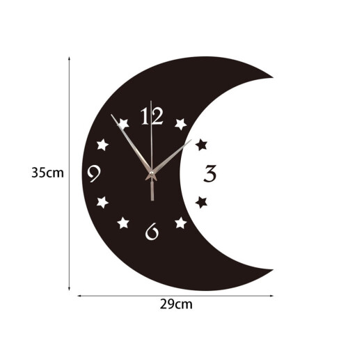Moon and Star Wall Clock Black Acrylic 35x29cm 1