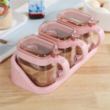(3 pcs set Nordic pink) Wall-Mounted Glass Condiment Set w/ Lids