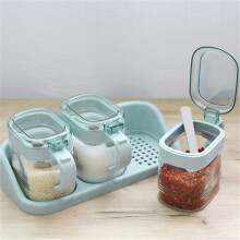 (3 pcs set Nordic blue) Wall-Mounted Glass Condiment Set w/ Lids