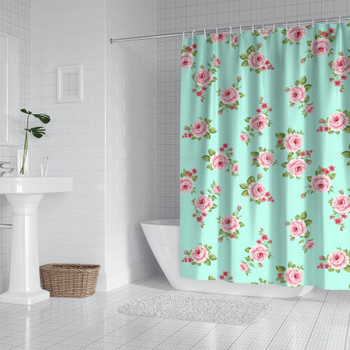 Κουρτίνα ντους με floral εκτύπωση 72x84 ίντσες με 12 γάντζους 1