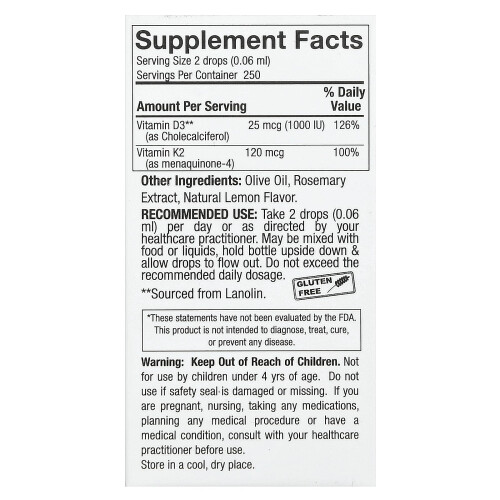 Nature's Answer, vitamiini D3 & K2, 0,5 fl oz (15 ml) 1