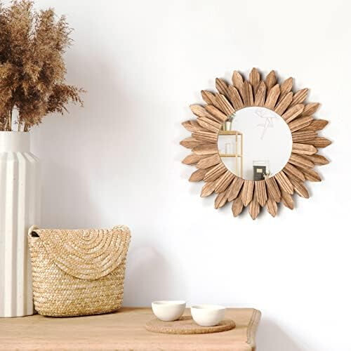 Boho Wall Mirror Rustic Wood 12 Inch 2 Pack 2
