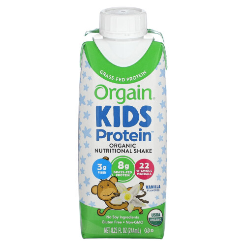Orgain, Kids Προτεΐνη, Οργανική Τροφική Σάκε, Βανίλια, 4 Πακέτα, 8.25 fl oz (244 ml) Κάθε 2