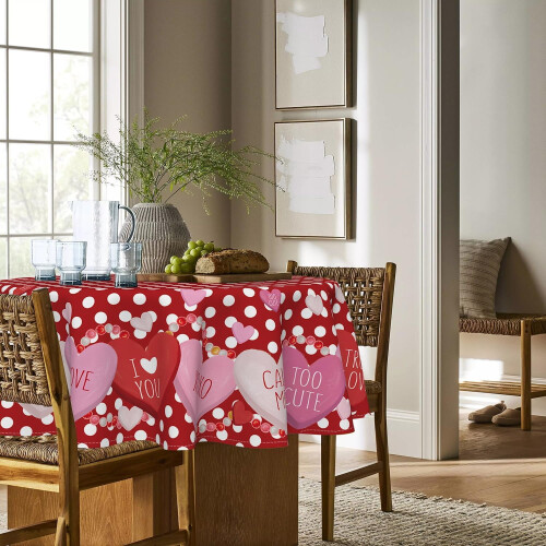 Valentine's Day Tablecloth 60x60 Inch Round Red Polyester 1