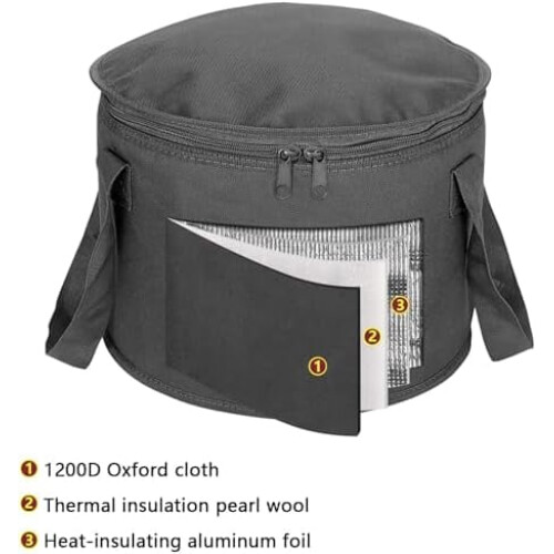 Bolsa térmica redonda para caçarola, preta, 31,75 cm (12,5 polegadas), pacote com 2 unidades. 1