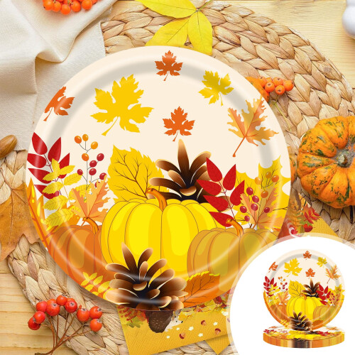 AuroraX Pumpkin Dinner Plates, Disposable, 20 Pack 2