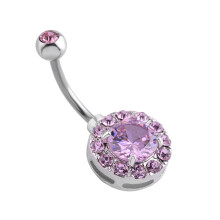 (Pink) 316L Stainless Steel Zircon Belly Ring
