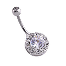 (White) 316L Steel Zircon Belly Ring Piercing Jewelry