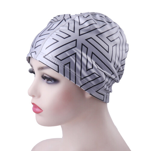 Geometric Print Shrinkable Swim Cap for Adults Silver 2