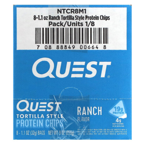 Quest Nutrition, Τορτίλα Στυλ Protein Χιπς, Ranch, 8 Συσκευές, 1.1 oz (32 g) Each 2