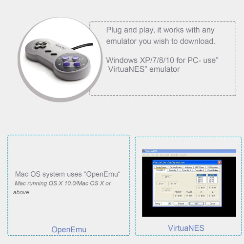 controller USB SNES classici per giochi su PC, emulatore di giochi retrò cablato per Windows XP 7 8 11 Mac Raspberry Pi 2