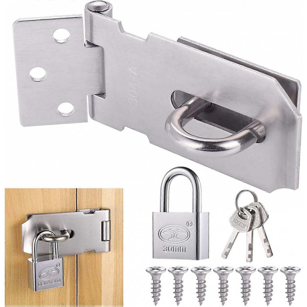 Staple Padlock Hasp With Padlock And Screws, Stainless Steel Door Latch With Key, Heavy Duty Staple Padlock, Waterproof Door Lock 9408048455928