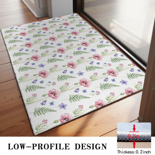 Χαλί πόρτας Pioneer με floral print, πλενόμενο αντιολισθητικό χαλάκι εσωτερικού χώρου, 2