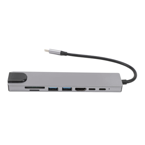 Type-C Hub 8in1 4K 87W PD Silber Aluminium 1
