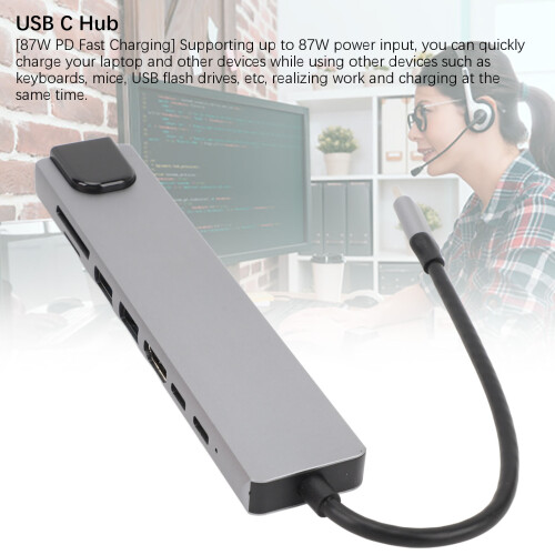 Type-C Hub 8in1 4K 87W PD Silber Aluminium 2