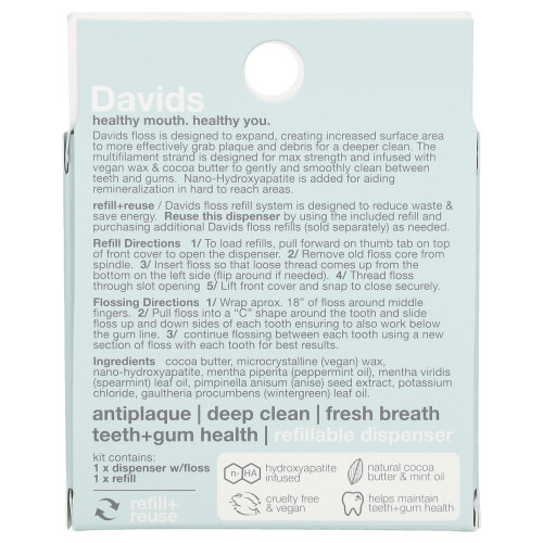 Davids Natural Toothpaste, Expanding Dental Floss Refill System + Refill, Mint, 2 Count 1