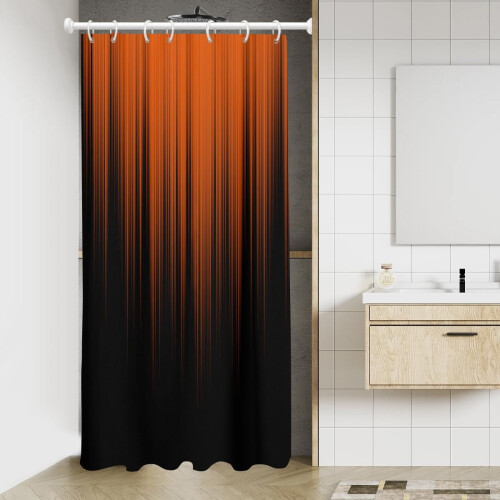 Cortina de chuveiro abstrata em degradê laranja e preto, listrada em estilo boho terracota, 91 x 183 cm (36 x 72 polegadas), ideal para trailers, 1