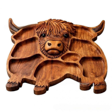 Tabla de charcutería de madera de vaca de las Tierras Altas, rústica, de madera maciza, con compartimentos | Para queso, carne, fruta y