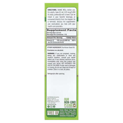 Nature's Truth, Βιταμίνες, Λιωτό D3, 125 mcg (5,000 IU), 2 fl oz (59 ml) 1