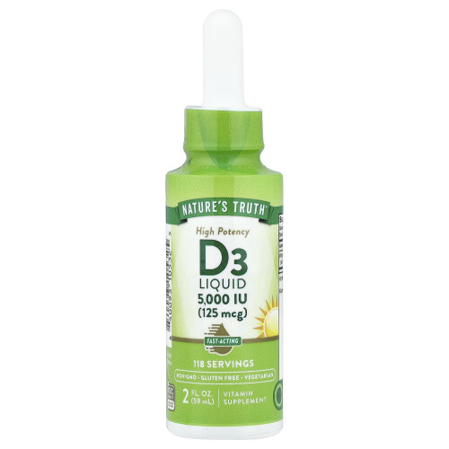 Nature's Truth, Βιταμίνες, Λιωτό D3, 125 mcg (5,000 IU), 2 fl oz (59 ml) 2