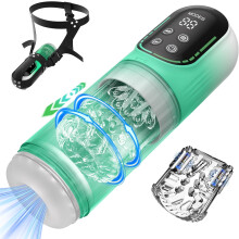 Male Masturbator Stroker Penis Pump,Hands Free Mens Sex Toy with Adjustable Strap On Harness&Thrusting&Vibrating &Rotating&Sucking&Tongue Licking
